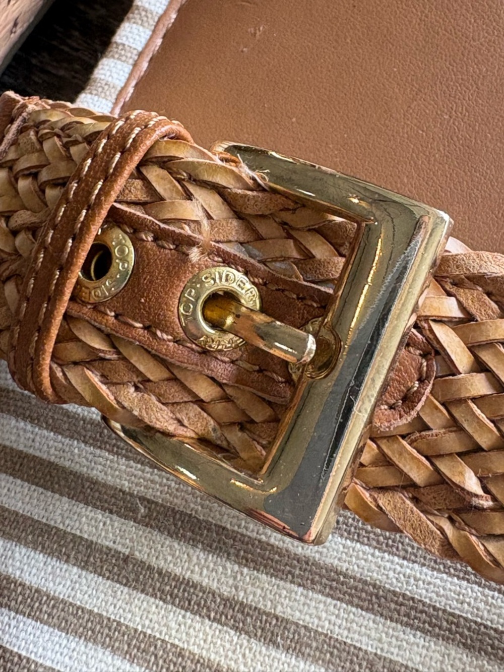 Sperry Tan Braided Ankle-Strap Sandals with Striped Toe - Picture 8 of 14